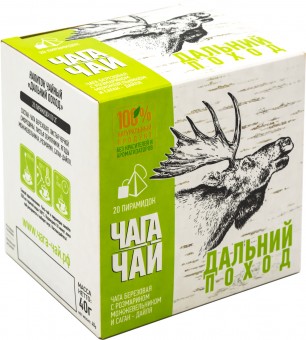 Чага-чай "Дальний Поход". Сибирский чай из натурального берёзового гриба чага (chaga) в 20 пирамидках по 2 грамма