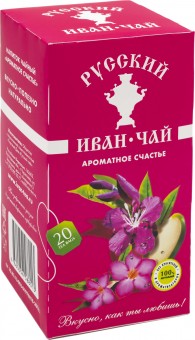 Русский Иван-чай "Ароматное счастье", 20х1.8г, ферментированный иван-чай с каркаде, яблоком и шиповником. Травяной, цветочный чай без кофеина в пакетиках с ярлыком и ниткой в индивидуальных саше-конвертах.