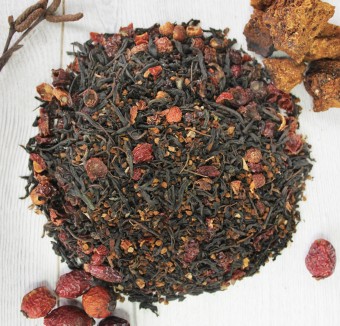 Чага-чай "Дикая Сила", 500 грамм, чага березовая с ферментированным иван-чаем и шиповником, дой-пак