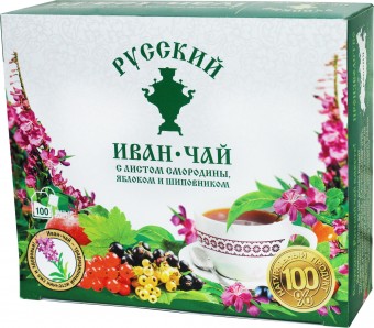 Русский Иван-чай с листом смородины, яблоком и шиповником, 100 пакетиков с ярлычком
